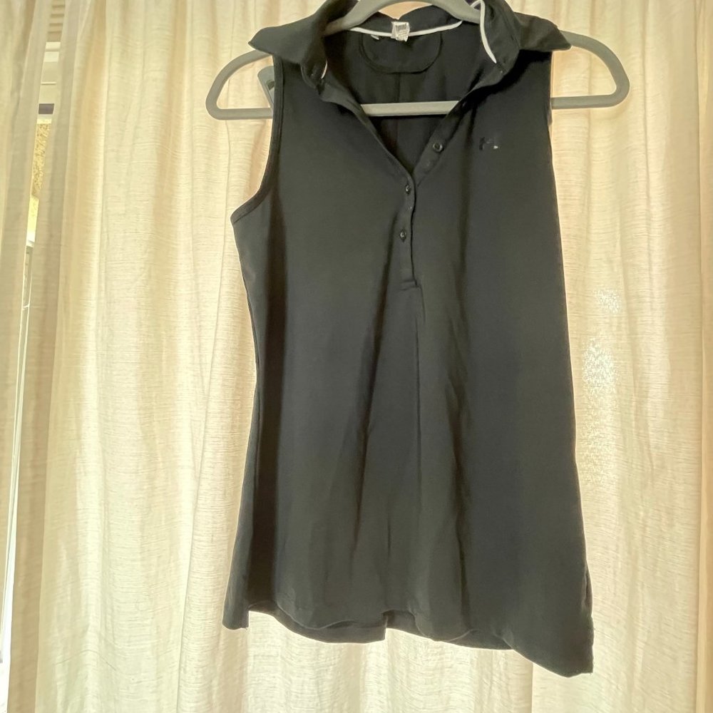 Black Under Armour Heat Gear Sleeveless Collared Shirt Size S